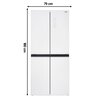 Biała lodówka MPM-434-SBF-08 Side by Side No Frost o wysokości 180 cm i szerokości 79 cm, z widocznym logo MPM w prawym górnym rogu. Na drzwiach znajduje się panel sterowania.