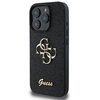 Czarne etui na telefon z teksturą brokatową, ozdobione złotym logo składającym się z liter "4G" oraz napisem "Guess" na dole. Etui posiada wycięcia na aparat i przyciski boczne.