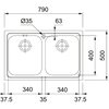 Zlewozmywak dwukomorowy FRANKE Logica LLX 620-79 101.0153.289 Stal szczotkowana 50x79 Typ Wbudowywany