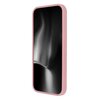Etui w pastelowym różowym kolorze otacza urządzenie, którego ekran jest wyłączony, ukazując czarną, błyszczącą powierzchnię. Produkt ma gładką teksturę i zaokrąglone krawędzie, a na boku widoczny jest przycisk.