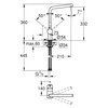 Schemat techniczny baterii GROHE Vento 30425000 Chrom z wymiarami: wysokość 360 mm, zasięg wylewki 210 mm, średnica otworu montażowego Ø34 mm, maksymalna grubość blatu 60 mm. Widoczne kąty obrotu wylewki 50° i 7°, oraz oznaczenie przyłącza G 3/8.