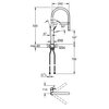 Schemat techniczny baterii GROHE Essence DN 15 30503KF0 Czarny z wymiarami: wysokość 530 mm, zasięg wylewki 240 mm, średnica otworu montażowego Ø34 mm, maksymalna grubość blatu 60 mm, oraz inne szczegóły techniczne. Widoczne są również kąty obrotu wylewki