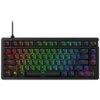 Na zdjęciu znajduje się klawiatura mechaniczna z podświetleniem RGB, z widocznymi klawiszami funkcyjnymi od F1 do F12 oraz klawiszami numerycznymi i literowymi. Klawiatura ma czarną obudowę, a klawisze są podświetlone w różnych kolorach tęczy.