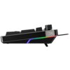 Czarna klawiatura mechaniczna z widocznym logo "HyperX" na obudowie, posiadająca podświetlenie RGB wzdłuż dolnej krawędzi. Na górze znajduje się pokrętło, a klawisze są lekko uniesione.