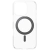 Przezroczyste etui z czarnym pierścieniem MagSafe i pionowym elementem na tylnej części. W dolnym rogu widoczny jest wytłoczony napis "PANZERGLASS".