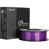Na zdjęciu widoczny jest fioletowy filament do drukarki 3D nawinięty na szpulę, obok czarnego pudełka z napisem "CREALITY CR series 3D Printing Filaments". Na pudełku znajdują się także informacje o producencie: "SHENZHEN CREALITY 3D TECHNOLOGY CO., LTD."