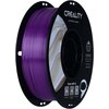 Fioletowy filament do drukarki 3D nawinięty na czarną szpulę z widocznym logo "CREALITY" oraz napisem "3D PRINTER FILAMENT". Na etykiecie znajdują się informacje: "CR-PLA SILK", "Diameter: 1.75mm", "Net Weight: 1KG", "Extruder Temp: 190°C-230°C", a także 