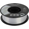 Czarna szpula z nawiniętym srebrnym filamentem do drukarki 3D, z widocznym logo "CREALITY" oraz napisem "3D PRINTER FILAMENT". Na etykiecie znajdują się informacje: "CR-PLA SILK, Diameter: 1.75MM, Net weight: 1KG, Extruder Temp: 190°C-230°C" oraz grafika 
