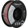 Szpula filamentu do drukarki 3D z widocznym logo "CREALITY" na czarnej etykiecie. Na etykiecie znajdują się napisy: "3D PRINTER FILAMENT", "CR-PLA SILK", "Diameter: 1.75MM", "Net Weight: 1KG", "Extruder Temp: 190°C-230°C", oraz ikony z kodami QR i napisam