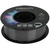 Szpula szarego filamentu do drukarki 3D z widocznym logo "CREALITY" na górze. Na etykiecie znajdują się napisy: "3D PRINTER FILAMENT", "CR-PETG", "Diameter 1.75MM", "Net Weight 1KG", "Extruder Temp 230°C-250°C", oraz "Share with Us" z kodami QR.