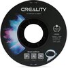 Czarna szpula z białym filamentem do drukarki 3D, na której widnieje napis "CREALITY 3D PRINTER FILAMENT". Na szpuli znajdują się również informacje: "CR-PETG, Diameter: 1.75MM, Net weight: 1KG, Extruder Temp: 230°C-250°C" oraz trzy kody QR z napisem "Sha