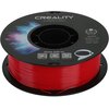 Czarna szpula z czerwonym filamentem do drukarki 3D, na której widnieje napis "CREALITY 3D PRINTER FILAMENT". Na etykiecie znajdują się informacje: "CR-PETG, Diameter: 1.75MM, Net Weight: 1KG, Extruder Temp: 230°C-250°C" oraz trzy kody QR z napisem "Share