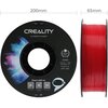 Na zdjęciu widoczna jest szpula czerwonego filamentu do drukarki 3D z napisem "CREALITY 3D PRINTER FILAMENT". Na etykiecie znajdują się informacje: "CR-PETG, Diameter: 1.75MM, Net Weight: 1KG, Extruder Temp: 230°C-250°C" oraz logo producenta.
