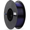 Czarna szpula z nawiniętym przezroczystym niebieskim filamentem o średnicy 1,75 mm i wadze 1 kg. Na etykiecie widnieje napis: "CR-PETG Transparent Blue, 1.75mm, 1.0kg, Print Temp: 230-250°C".