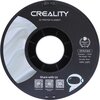 Czarna szpula filamentu do drukarki 3D z napisem "CREALITY 3D PRINTER FILAMENT" na górze. Na szpuli znajdują się informacje: "CR-PLA SILK, Diameter: 1.75MM, Net Weight: 1KG, Extruder Temp: 190°C-230°C" oraz trzy kody QR z podpisami "Creality Facebook", "C