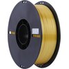 Czarna szpula z nawiniętym złotym filamentem o średnicy 1,75 mm. Na etykiecie widnieje napis: "CR-Silk, Diameter 1.75mm, 1kg, Print Temp 190-230°C, CREALITY".