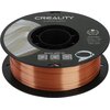 Szpula filamentu do drukarki 3D w kolorze miedzianym, z widocznym napisem "CREALITY 3D PRINTER FILAMENT" na górnej części opakowania. Na etykiecie znajdują się informacje: "CR-PLA SILK, Diameter: 1.75MM, Net Weight: 1KG, Extruder Temp: 190°C-230°C" oraz d