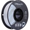 Czarna szpula z białym filamentem do drukarki 3D, z widocznym logo "CREALITY" oraz napisem "3D PRINTER FILAMENT". Na etykiecie znajdują się informacje: "CR-PLA SILK", "Diameter: 1.75MM", "Net Weight: 1KG", "Extruder Temp: 190°C-230°C", a także grafika rob