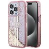 Etui GUESS Liquid Glitter Gold Stripes do Apple iPhone 15 Pro Różowy