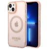 Etui GUESS Gold Outline Translucent MagSafe do Apple iPhone 14 Różowy