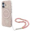 Etui GUESS IML Flowers Allover Electro With Pearl Strap MagSafe do Apple iPhone 16 Różowy