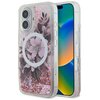 Etui GUESS Liquid Glitter Flower MagSafe do Apple iPhone 16 Różowy