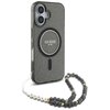Etui GUESS IML Glitter With Pearl Strap MagSafe do Apple iPhone 16 Czarny Model telefonu iPhone 16