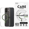 Opakowanie produktu z napisem "CARE by PanzerGlass" oraz "MagSafe Compatible URBAN COMBAT CASE Piquant green". Dodatkowe informacje to "1 YEAR ANTI-YELLOWING GUARANTEE", "4.8 meter drop tested", "Slim yet strong" i "Enhanced camera protection".