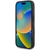 Czarne etui na telefon z widocznymi przyciskami bocznymi, przeznaczone dla modelu Apple iPhone 16 Pro. Na ekranie telefonu wyświetla się kolorowa, abstrakcyjna grafika z gradientami w odcieniach niebieskiego, zielonego, żółtego i pomarańczowego.