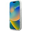 Przezroczyste etui na telefon z widocznymi przyciskami bocznymi, zaprojektowane dla modelu Apple iPhone 16 Pro Max. Na ekranie telefonu wyświetlany jest kolorowy gradient w odcieniach niebieskiego, zielonego, żółtego i pomarańczowego.