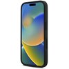Czarne etui na telefon z zaokrąglonymi krawędziami, widoczne z boku, z kolorowym ekranem przedstawiającym abstrakcyjne, gradientowe tło w odcieniach niebieskiego, zielonego i żółtego. Na etui znajdują się dwa przyciski boczne.