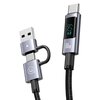 Kabel USB-C/USB-A - USB-C/Micro USB/Lightning USAMS z wyświetlaczem 6w1 60W DP Fast Charging 2m Czarno-srebrny Rodzaj Kabel