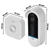 Na zdjęciu widoczny jest wideodomofon OMAJIN OVD-01-EU Wi-Fi składający się z dwóch elementów: kamery o wymiarach 140 mm x 55 mm x 40 mm oraz głośnika o wymiarach 75 mm x 75 mm x 30 mm. Na obu elementach znajduje się logo "omajin".