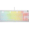 Biała klawiatura z podświetleniem RGB, na której widoczne są klawisze z oznaczeniami od "ESC" do "F12" oraz numeryczne od "1" do "0". Logo "steelseries" znajduje się w prawym górnym rogu, a na klawiszach po prawej stronie widoczne są oznaczenia "M1" do "M