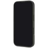 Czarne etui na telefon wykonane z syntetycznej skóry, przeznaczone dla modelu Apple iPhone 16 Pro. Etui ma gładką powierzchnię i wycięcia na przyciski oraz porty urządzenia.