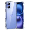 Przezroczyste etui UGREEN Bright Cushion jest nałożone na telefon, ukazując jego tylną część z widocznym logo w kształcie jabłka oraz podwójnym aparatem fotograficznym. Na etui widoczny jest napis "UGREEN" umieszczony wzdłuż krawędzi.