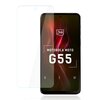 Na zdjęciu widoczny jest telefon z wyświetlaczem, na którym znajduje się napis "3mk MOTOROLA MOTO G55 NEW", a obok niego przezroczysta folia ochronna. Tło ekranu telefonu ma abstrakcyjny, kolorowy wzór.
