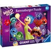 Pudełko puzzli Ravensburger z motywem z filmu "Inside Out 2" przedstawia kolorowe postacie z filmu na fioletowym tle, z napisem "Giant Floor Puzzle" oraz oznaczeniem "60" na czerwonym elemencie puzzla. Widoczne są także napisy "Original Ravensburger Quali