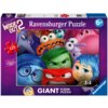Pudełko puzzli przedstawia kolorowe postacie z filmu "Inside Out 2" na fioletowym tle, z napisem "Ravensburger Puzzle" oraz oznaczeniem "6+" w rogu. Widoczny jest także czerwony element puzzla z liczbą "125" oraz napis "GIANT FLOOR PUZZLE" na dole.