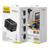Opakowanie produktu "Adapter podróżny DUDAO A35PRO 35W Czarny" z widocznym logo DUDAO, przedstawia adapter z trzema portami USB-C i dwoma USB-A oraz grafikę pokazującą różne typy wtyczek. Na opakowaniu znajdują się także kody QR, informacje o specyfikacji