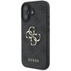Czarne etui na telefon z widocznym dużym, złotym logo składającym się z liter "G" i "C" na tle wzoru 4G. Na dole etui znajduje się napis "GUESS" w złotym kolorze.