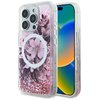 Etui GUESS Liquid Glitter Flower MagSafe do Apple iPhone 16 Pro Różowy