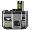 Na zdjęciu znajduje się akumulator z widocznymi napisami: "Lithium+ 18V", "12.0Ah", "HIGH ENERGY", "RYOBI" oraz "ONE+". Produkt ma szaro-czarną obudowę z żółtymi akcentami i teksturą na powierzchni.