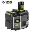 Na zdjęciu znajduje się akumulator z widocznymi napisami: "Lithium+ 18V 12.0Ah" oraz "HIGH ENERGY". Logo "RYOBI" jest umieszczone na obudowie akumulatora, a w górnym rogu widnieje logo "ONE+" z oznaczeniem "18V".