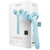 Pudełko przedstawia turkusowy masażer z dwoma głowicami, a obok niego znajduje się rzeczywisty produkt. Na opakowaniu widnieje tekst: "GESKE GERMAN BEAUTY TECH", "SmartAppGuided Sonic Facial & Body Roller | 4 in 1", oraz "ELLE No. 1 BEAUTY INNOVATION".