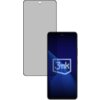 Na zdjęciu znajduje się folia ochronna na ekran telefonu, obok której widoczny jest smartfon z wyświetlaczem w kolorze ciemnoniebieskim. Na ekranie telefonu znajduje się logo "3mk" w białym kolorze.