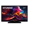 Na zdjęciu widoczny jest telewizor z kolorowym, abstrakcyjnym obrazem na ekranie, z logo "HYUNDAI" oraz oznaczeniem "24" w górnym rogu. Na ramce telewizora również znajduje się logo "HYUNDAI".