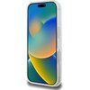 Przezroczyste etui na telefon z widocznymi przyciskami bocznymi, zaprojektowane dla modelu Apple iPhone 16 Pro Max. Na ekranie telefonu wyświetlany jest kolorowy gradient z odcieniami niebieskiego, zielonego i pomarańczowego.