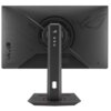 Czarny monitor z widocznym logo ROG na tylnej obudowie oraz na podstawie, z wyraźnymi liniami i wzorami na powierzchni. Na obudowie znajdują się napisy: "ROG Strix XG" oraz "Republic of Gamers".