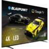 Telewizor BLAUPUNKT 65UGC5500S 65" LED Google TV HDMI 2.1 z wyświetlonym obrazem dwóch wyścigowych samochodów z napisami "IRON LYNX MOTORSPORT LAB" oraz "4K LED". Widoczne są również logotypy BLAUPUNKT i Google TV.